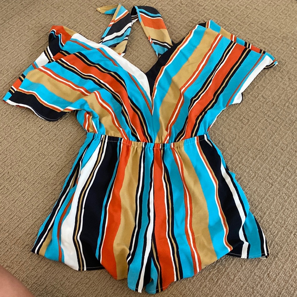 Open back striped romper